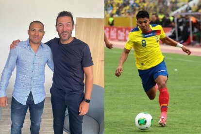 Jefferson Montero y Hugo Viana director deportivo del Manchester City.