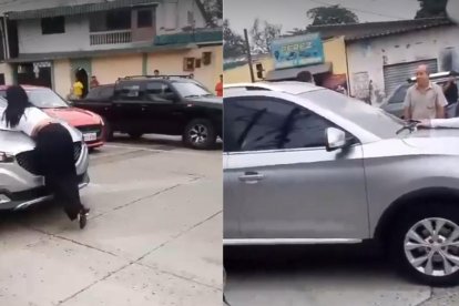 Con palo en mano, la mujer golpeó el auto tras descubrir la supuesta infidelidad.