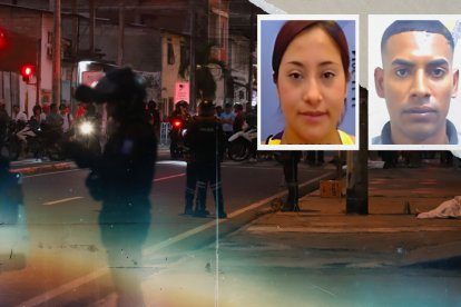 Los cuerpos de Glenda Villacís y Carlos Torres quedaron tendidos sobre la vereda.