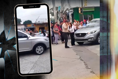 La mujer, en primera instancia, se colgó de la carrocería y luego golpeó fuertemente el parabrisas.