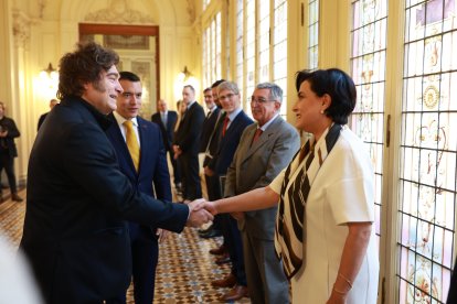 El Presidente de Ecuador, Daniel Noboa, y la ministra de relaciones exteriores, Gabriela Sommerfeld, recibidos por Javier Milei en la Casa Rosada.