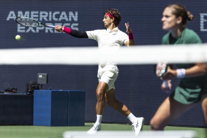 Lorenzo Musetti en una de las prácticas en Flushing Meadows, New York.