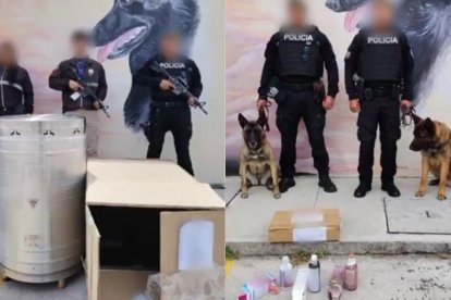 Operativos en agencia de courier y aeropuerto de Quito permitieron decomisar cocaína líquida y droga compacta.