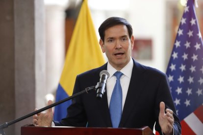 Marco Rubio en su intervención durante rueda de prensa en Ecuador.