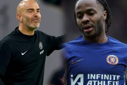 Enzo Maresca, técnico italiano del Chelsea, y Raheem Sterling, extremo que no fue considerado por el DT para esta campaña.