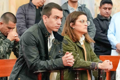 Daniel Noboa y María José Pinto, en Latacunga.