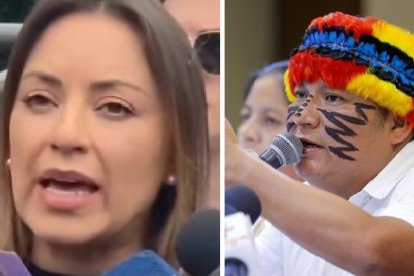 Mishel Manceno, asambleísta de ADN, y Marlon Vargas, presidente de la Conaie.