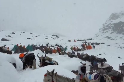 Excursionistas y guías fueron trasladados a zonas seguras tras quedar atrapados por fuertes nevadas en el Everest.