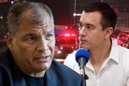 El presidente Daniel Noboa durante su intervención en Guayaquil, donde respondió a las acusaciones de Rafael Correa.