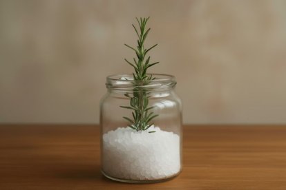 La mezcla de romero y sal gruesa se utiliza para refrescar y equilibrar el hogar.