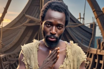 Ilustración hecha con IA, pero con el retrato real de Ebo Noah.