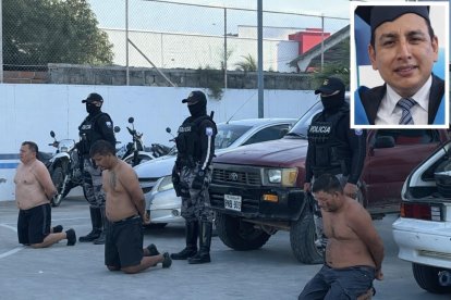 Tres de los aprehendidos fueron presentados junto a tres vehículos. El otro sujeto está en un hospital bajo custodia policial