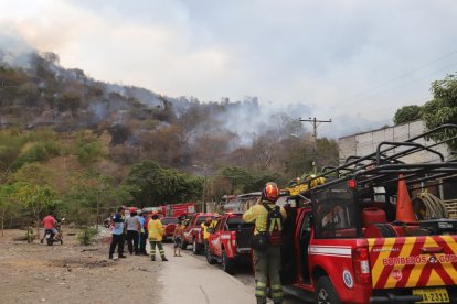 Más de 6 horas lucharon los bomberos para apagar el fuego en el cerro San Eduardo.