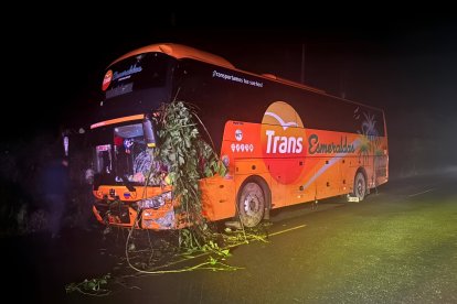Bus de la cooperativa Trans Esmeraldas, disco #907, involucrado en el accidente que cobró la vida de dos motociclistas en Puerto Quito.