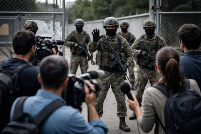 Pie de foto sugerido:  Escena recreada que ilustra la tensión entre fuerzas de seguridad y periodistas por el acceso a coberturas oficiales.