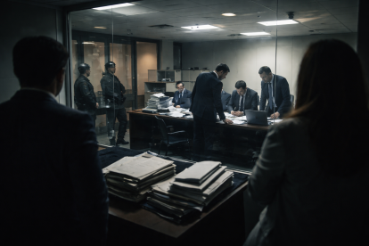 Recreación de una escena nocturna que simboliza decisiones tomadas en medio de la tensión y el hermetismo.