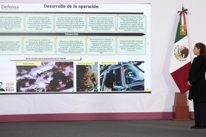 Claudia Sheinbaum, presidenta de México, hizo su aparición en el Palacio Nacional de ese país un día después de la muerte de El Mencho.