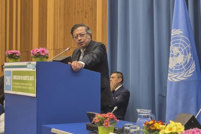 El presidente de Colombia, Gustavo Petro, durante su intervención en Viena, en la Comisión de Estupefacientes de la ONU de este lunes.