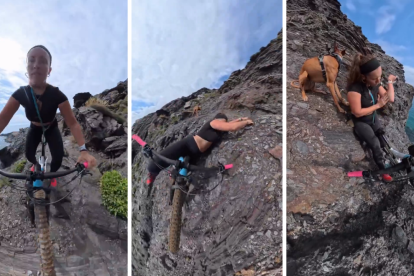 La influencer española Cecilia Sopeña sufrió una peligrosa caída en la montaña y quedó a centímetros de un barranco