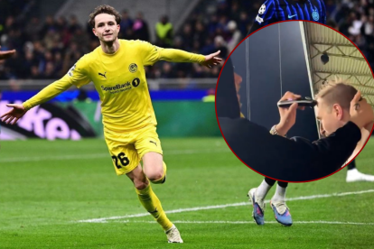 Un fan del Bodø/Glimt se rapa la cabeza en la tribuna mientras su equipo goleaba en Champions League