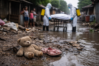 Recreación: calles inundadas en Tumbes reflejan el impacto de la leptospirosis tras intensas lluvias.