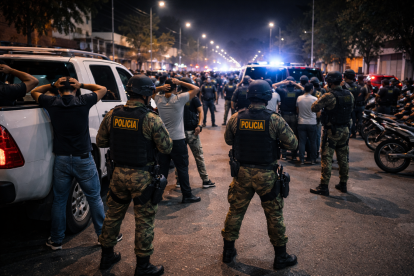 Toque de queda en Ecuador: recreación mediante IA de operativos de fuerzas de seguridad.