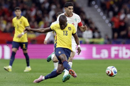 Enner valencia, delantero de Ecuador, en el duelo contra Marruecos el jueves 27 de marzo en Madrid.