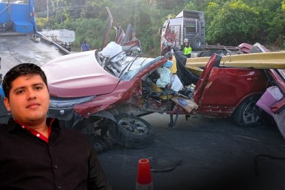 José Geovanny León Zambrano, de 27 años, viajaba en este vehículo Kia, que terminó impactándose contra la baranda.