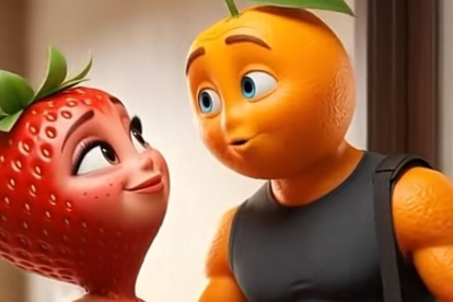 Captura de una Fruti Novelas que narra la infidelidad de la naranja a la fresa.