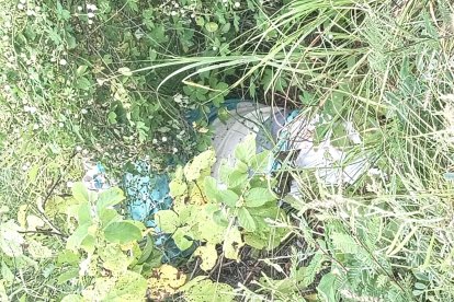 El saco de yute con el cadáver de un hombre en el interior estaba entre la maleza.