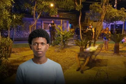 El cadáver de Carlos Ismael Caicedo Tejada quedó sobre la banca metálica donde se encontraba sentado cuando fue atacado.