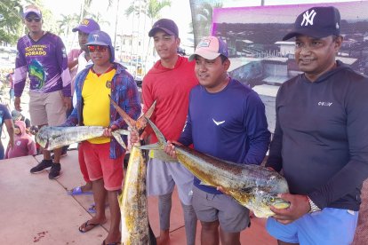 “Participantes del Festival del Dorado 2026 en Muisne muestran orgullosos sus capturas, símbolo de tradición pesquera y riqueza gastronómica del Pacífico.