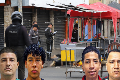 Los cuerpos de tres de las cinco víctimas quedaron en el lugar, junto a los puestos de carne. La Policía acordonó el área.