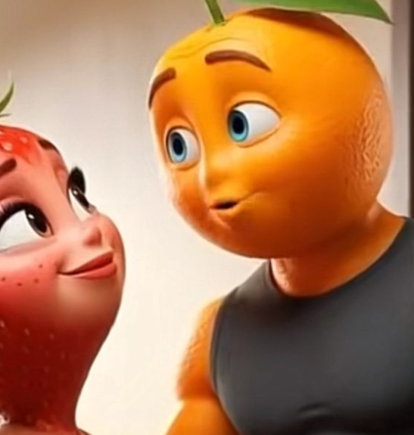Captura de una Fruti Novelas que narra la infidelidad de la naranja a la fresa.