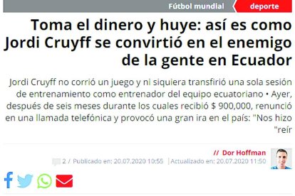 Jordi Cruyff salió mal parado en una nota del diario Israel Hayom.