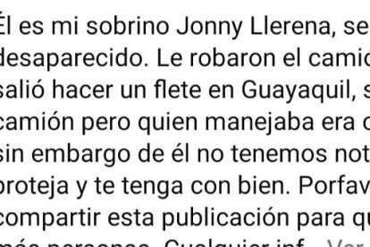 Jhonny también era buscado por sus familiares a través de las redes sociales.