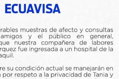 Ecuavisa se pronunció sobre la hospitalización de Tinoco.