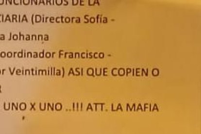 Esta hoja fue arrojada en la Unidad de Vigilancia Comunitaria de Los Esteros. También dejaron un explosivo.