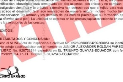 El informe forense que certificaría la muerte de Junior Roldán Paredes.