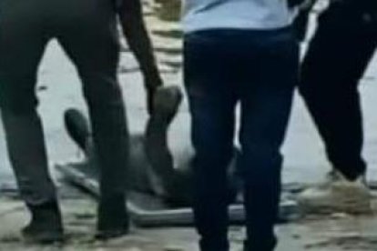 El momento en que sacan el cuerpo a tierra.