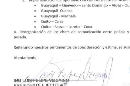 Oficio que la Fenatrape le envió a la Policía Nacional en el que plantea las preocupaciones por la inseguridad en las vías del país.