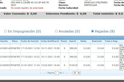Registro de la ANT que alberga la información del Mercedes Benz involucrado en el accidente.