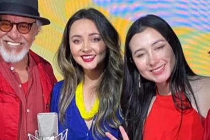 El Miche, Viviana González y Busta Brothers durante la grabación de la canción