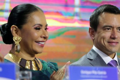 Daniel Noboa, presidente del Ecuador, en la inauguración de las elecciones de Referendum y Consulta Popular