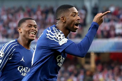 El festejo de Ousmane Dembelé tras marcar el gol del triunfo del PSG en Londres.