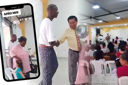 Moisés Caicedo y su madre Liliana llegando a la Iglesia Evangélica.