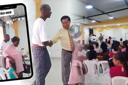 Moisés Caicedo y su madre Liliana llegando a la Iglesia Evangélica.