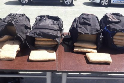 Las maletas que llevaban los implicadas guardaban un total de 88 paquetes de marihuana.