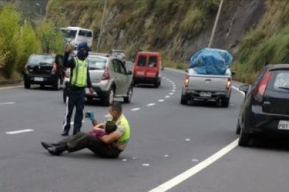 La imagen fue captada por un transeúnte que presenció el tierno acto.