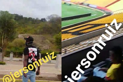 Tin Angulo llegando al Monumental el 16 de julio del 2020, luego se puso la camiseta amarilla y conoció el Monumental.